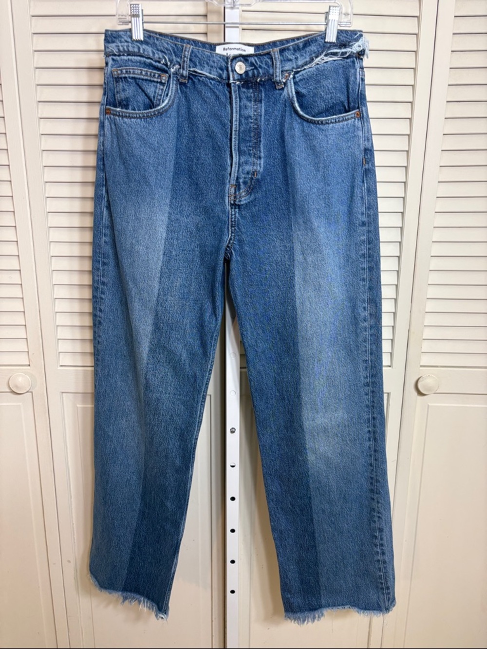 Reformation Two-Tone Reconstructed High Rise Distressed Straight Jeans Sz 30 - Picture 2 of 10